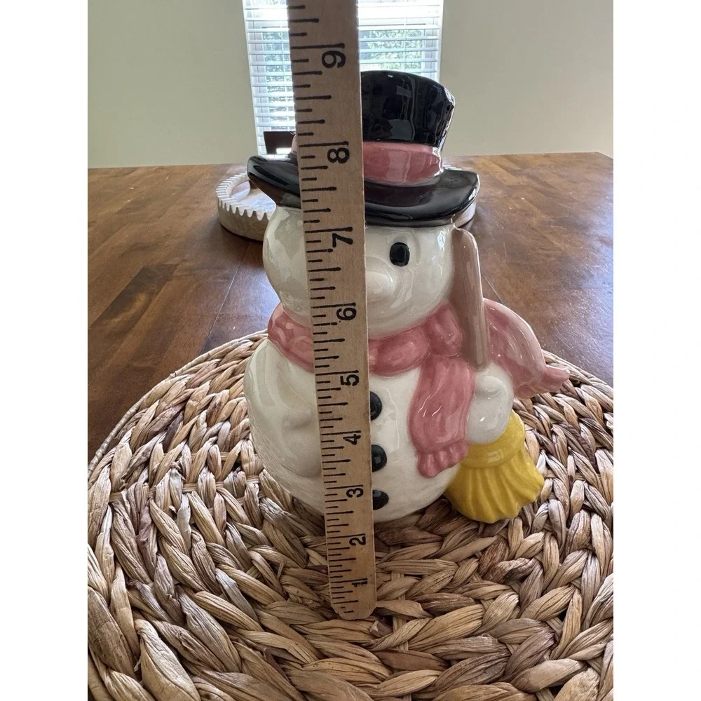 Care Inc 1976 Vintage Ceramic Snowman Figure Top Hat Pink Scarf Broom 9.5in